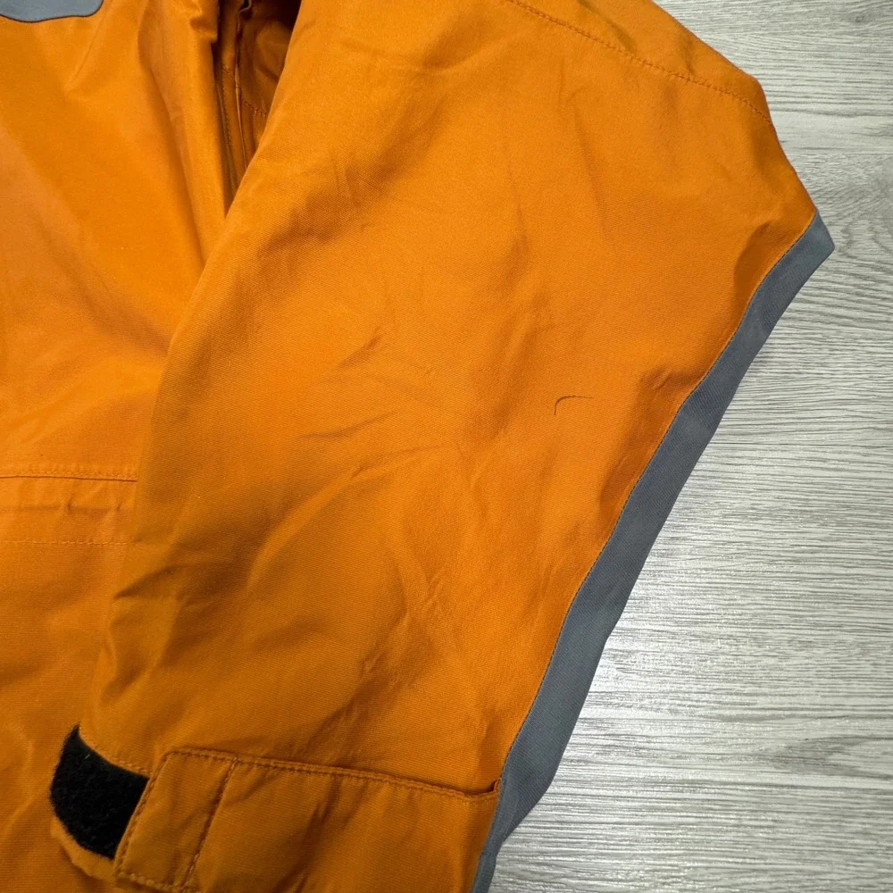 EMS Mens Jacket Gore-Tex Hooded Rain Shell Orange Gray Large Pit Zips Waterproof